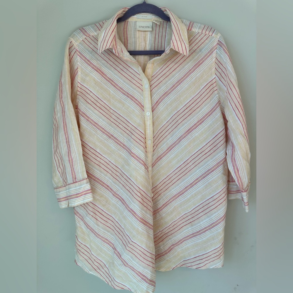 Chico’s women’s linen striped blouse size 2.5 or L/14
